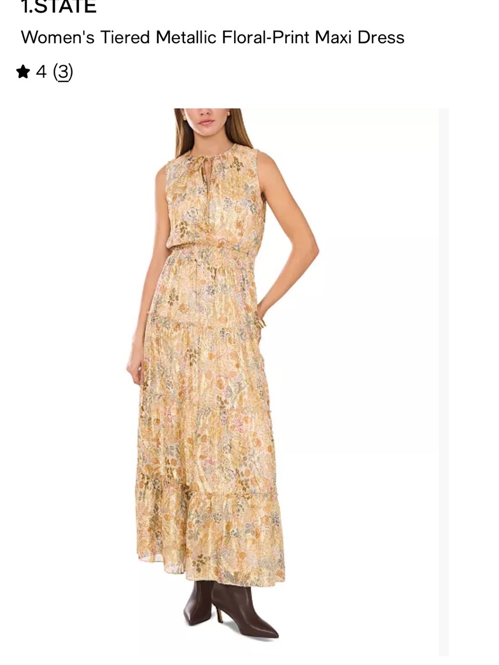 1. State Women's Tiered Metallic Floral-Print Maxi Dress in Gold